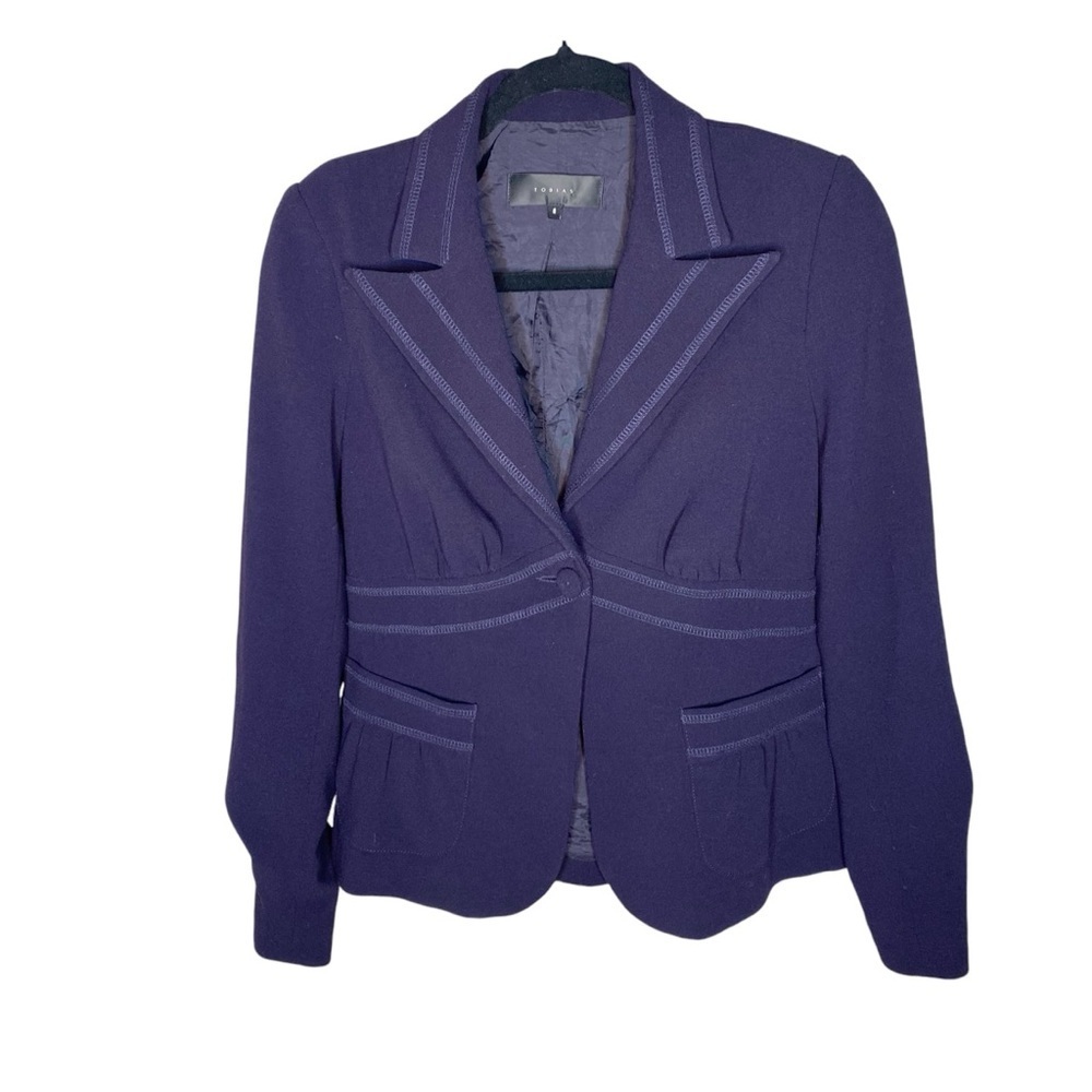 TOBIAS Purple Waist Length Blazer Jacket Pockets Wide Lapel Fully Lined Size 8